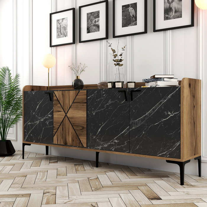Hanah Home Venedik Consola Nogal y Negro Mármol Hanah Home Venedik Consola Nogal y Negro Mármol
